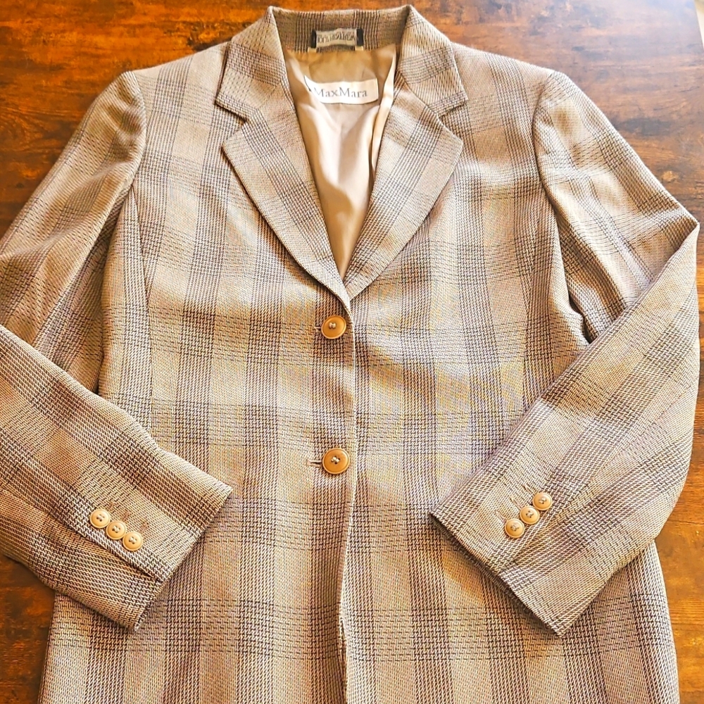 Vintage Max Mara Plaid 100% Wool Blazer Size 4